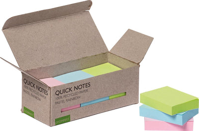 Q-connect Quick Notes Recycling-Pastell | ft 38 x 51 mm | 100 Blatt | Schachtel mit 12 Stück in verschiedenen Farben
