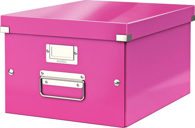 Leitz Wow Click Store mittelgroße Aufbewahrungsbox aus Karton – 85 % recycelter Karton – 28,1 x 37 cm (B x T) – für A4-Formate – ideal für das Büro und die Arbeit von zu Hause aus – rosa
