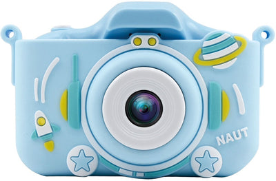 Vision Products Digitale Kinderkamera mit Silikon-Schutzhülle, Platz für 4–10 Jahre, mit Selfie-Spielen – Foto-Video – Blau