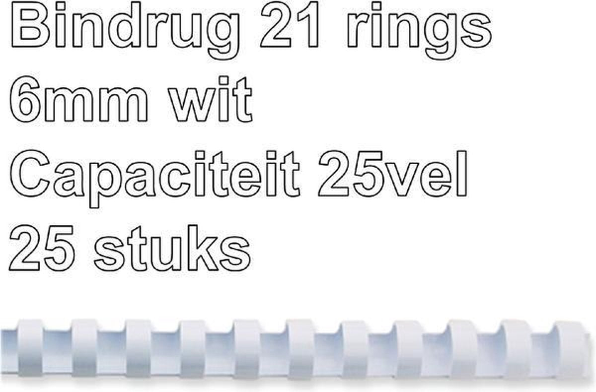 Fellowes Kunststoff-Binderücken – 6 mm – 21 Ringe – A4 – Weiß