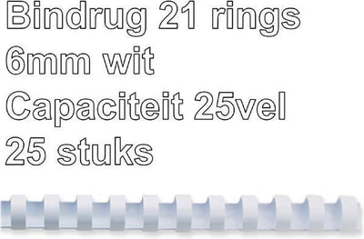 Fellowes Kunststoff-Binderücken – 6 mm – 21 Ringe – A4 – Weiß