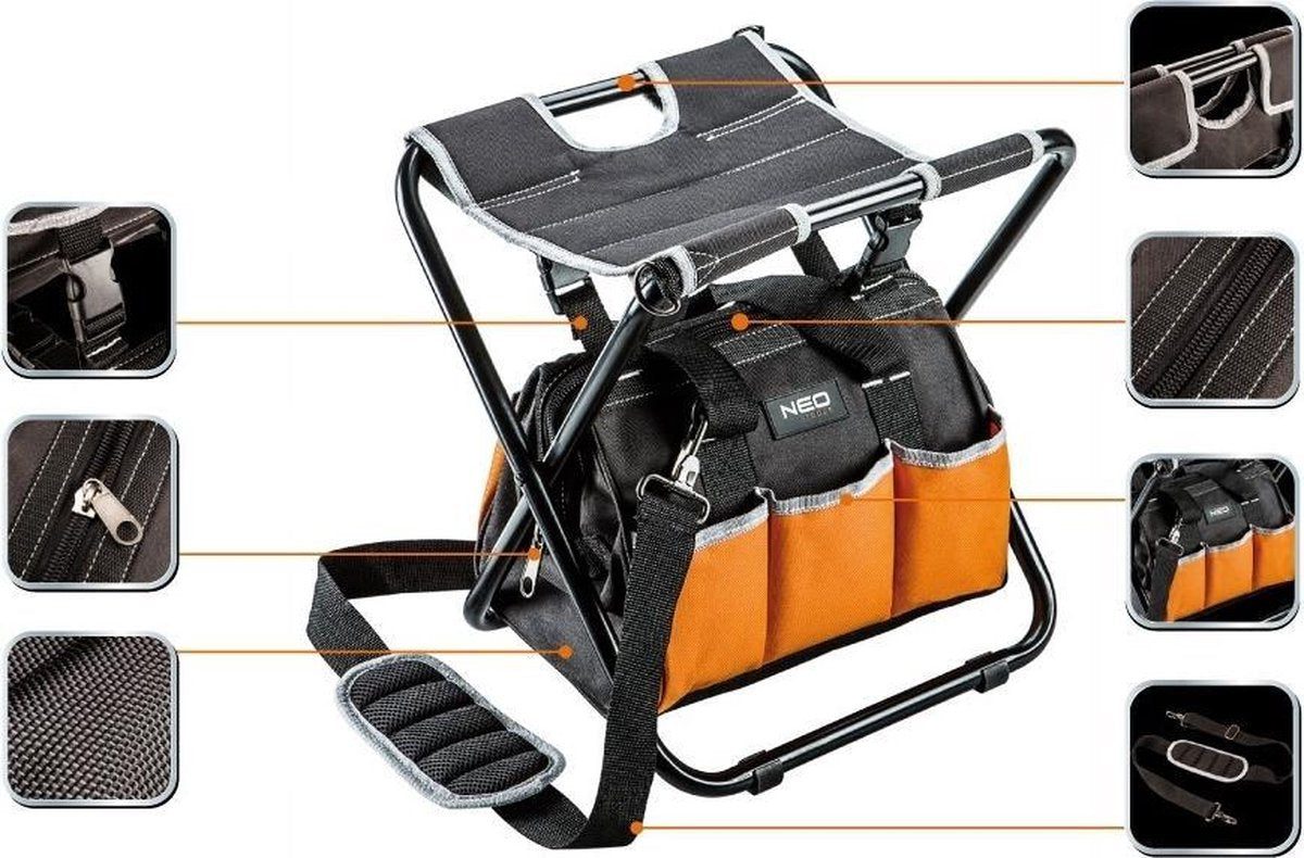 Neo - Werkzeugtasche mit Hocker - verstellbarer Schultergurt - 6 Außentaschen