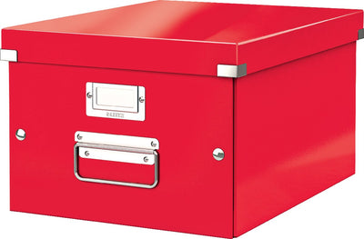 Leitz Wow Click Store mittelgroße Aufbewahrungsbox aus Karton – 85 % recycelter Karton – 28,1 x 37 cm (B x T) – für A4-Formate – ideal für das Büro und die Arbeit von zu Hause aus – rot