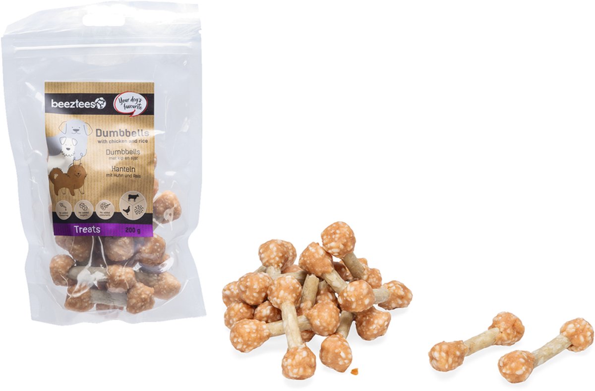Beeztees leckere Leckereien Hanteln mit Huhn und Reis – Hundesnacks – Hundekekse – Hundeleckerlis – 200 Gramm