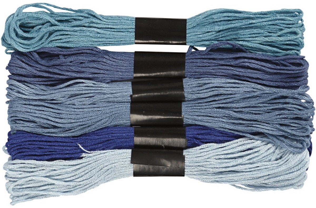 Creativ Company Stickgarn, Stärke 1 mm, Blue Harmony, 6 Knäuel 1 Box