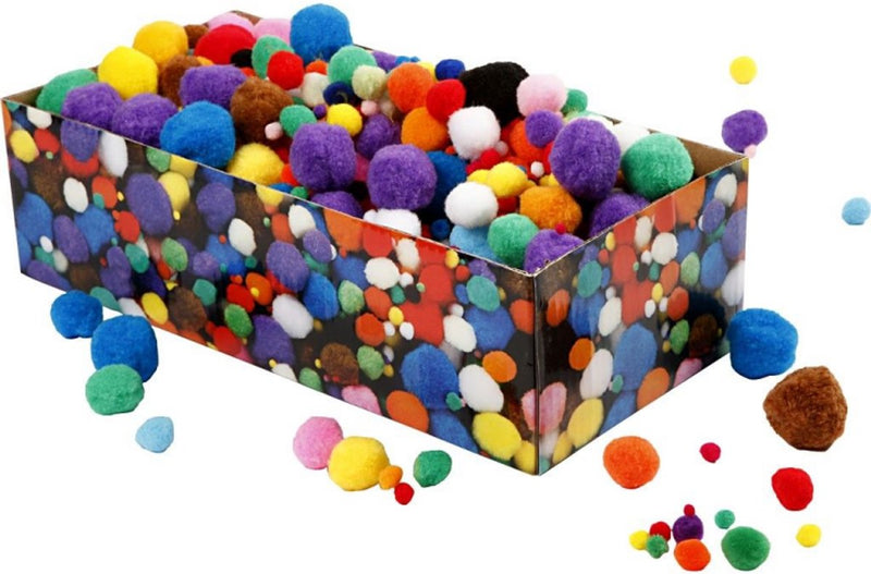 Creativ Company Pompons, D 5-40 mm, ca. 720 Stück, verschiedene Farben, 200 g 1 Box