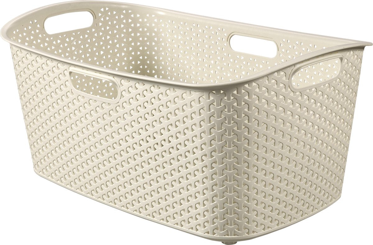 Curver my style – Wäschekorb – 47 l – Rattan-Optik – ergonomische Griffe – gebrochenes Weiß