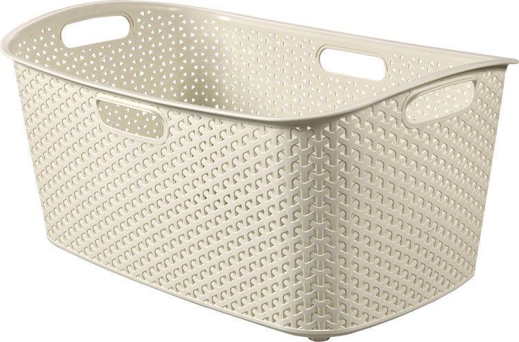 Curver my style – Wäschekorb – 47 l – Rattan-Optik – ergonomische Griffe – gebrochenes Weiß