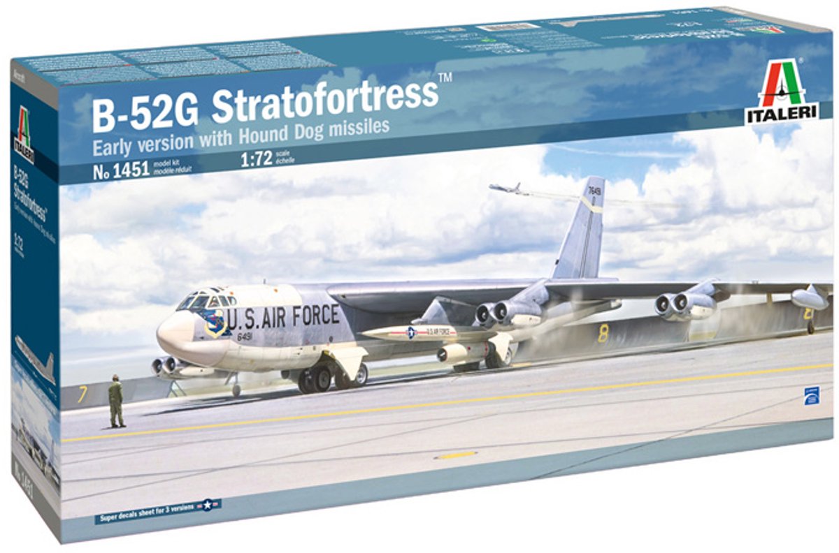 Italeri Modellbausatz Flugzeug – 1451 B-52G Stratofortress frühe Version mit Hound-Dog-Raketen aus Kunststoff – 1:72 – Modellbau