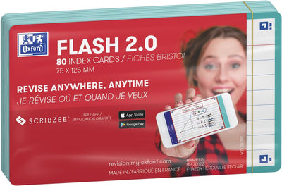 Oxford Flash 2.0 – Karteikarten – liniert – A7 – mintgrüner Rand – 80 Stück