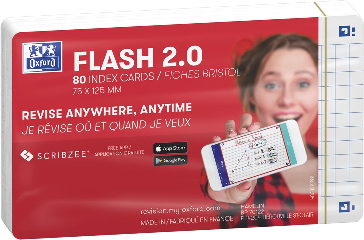 Oxford Flash 2.0 – Karteikarten – kariert 5 mm – A7 – weiß – 80 Stück