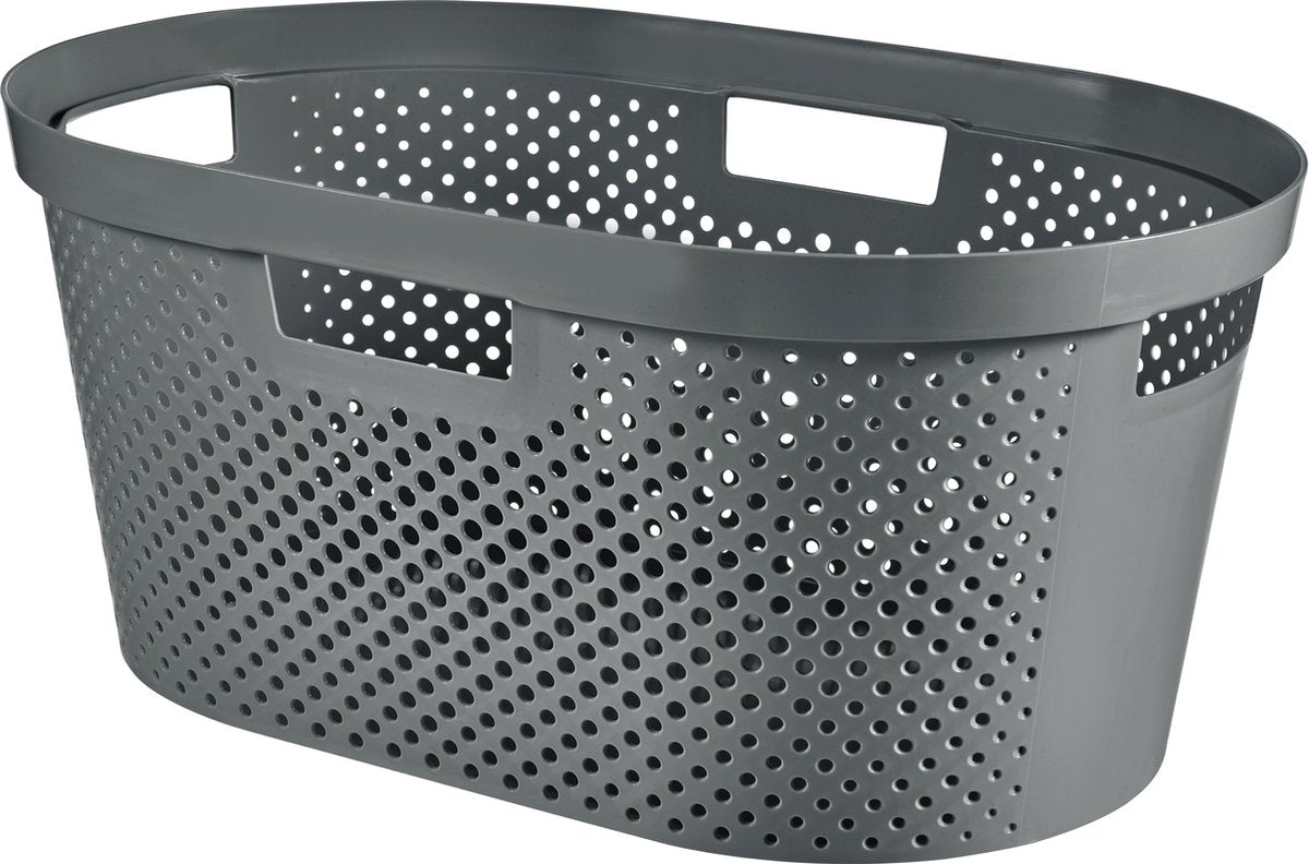 Curver Infinity Recycling Wasmand Dots – 40 Liter – 100 % recycelt – Donkergrijs