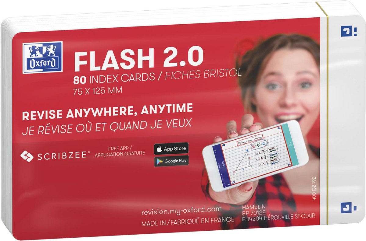 Oxford Flash 2.0 – Karteikarten – blanko – A7 – weiß – 80 Stück