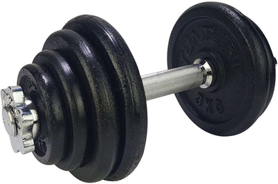 Tunturi Hantel Gusseisen gesamt 15kg - Hantelset mit Schraubverschluss - Hantelset - 1 Langhantelstange - 30mm - inkl. kostenlose Fitness-App