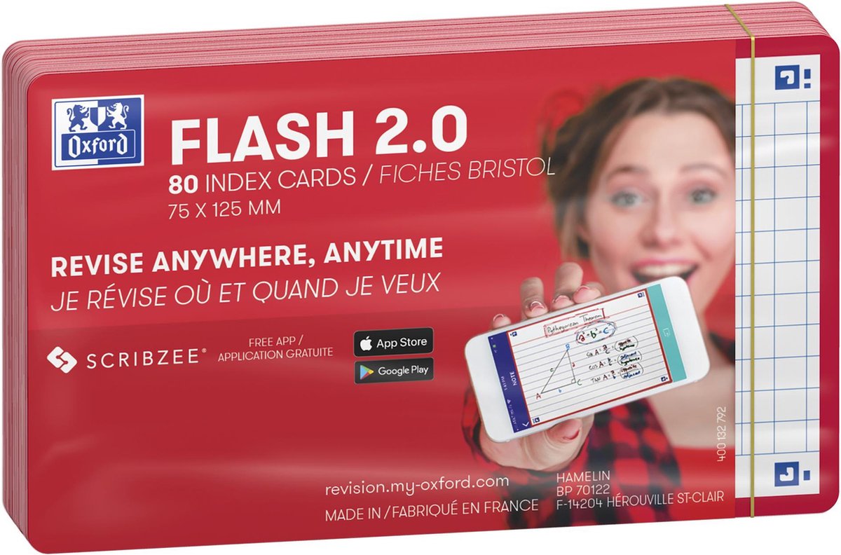 Oxford Flash 2.0 - Karteikarten - kariert 5mm - A7 - roter Rand - 80 Stück