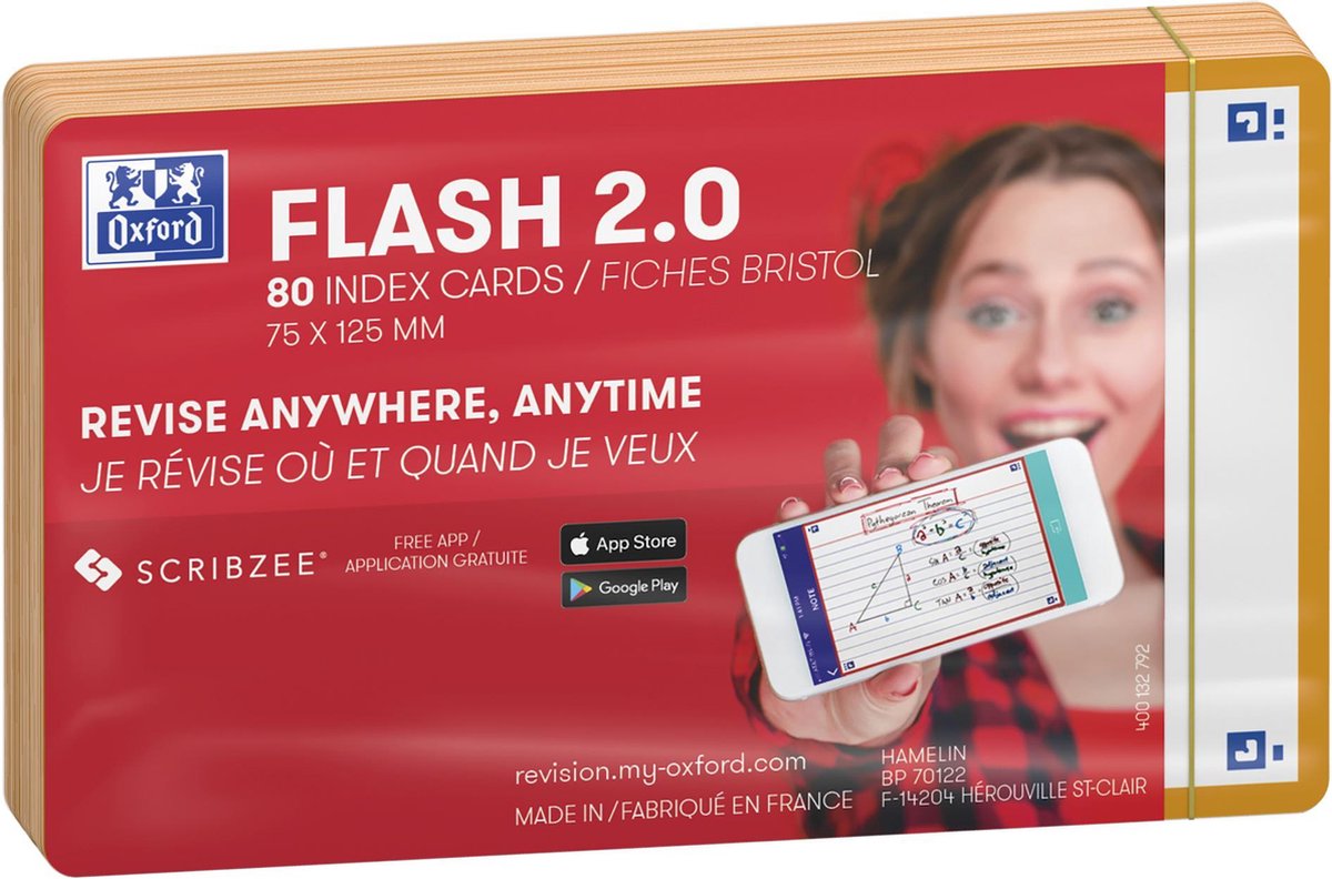 Oxford Flash 2.0 – Karteikarten – blanko – A7 – orangefarbener Rand – 80 Stück