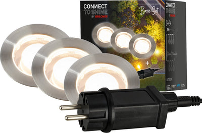 Briloner connect to Shine – LED-Bodenstrahler für den Außenbereich – 3er-Set – Gartenbeleuchtung-Starter-Set – warmweißes Licht – IP67 – ø4,5 x 6,6 cm
