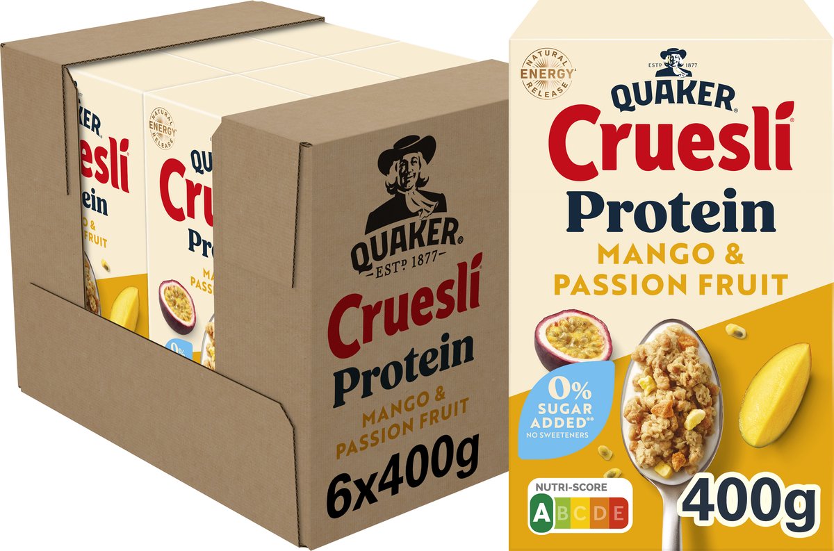 Quaker Cruesli Protein ohne Zuckerzusatz Mango Passionsfrucht 6 x 400 gr