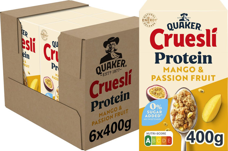 Quaker Cruesli Protein ohne Zuckerzusatz Mango Passionsfrucht 6 x 400 gr