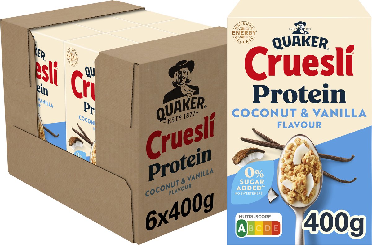 Quaker Cruesli Protein ohne Zuckerzusatz Kokosnuss Vanille 6 x 400 gr