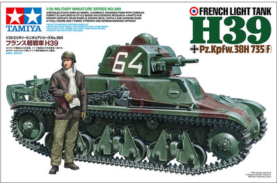 Tamiya Modellbausatz Militärfahrzeuge – 35389 Französischer leichter Panzer H39 – Pz.Kpfw.38h 735(f) – Hotchkiss H39 – Panzer aus Kunststoff – 1:35 – Modellbau