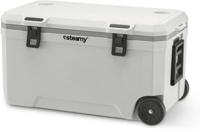 Steamy Marine 120 Roller – große Kühlbox auf Rollen – speziell für das Boot – 120 Liter – weiß