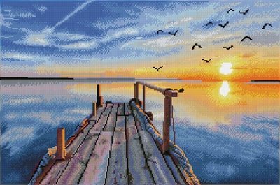 Diamond dotz® Diamond Painting Erwachsene – runde Steine – Komplettpaket – Hobby – – dd12.051 – Landschaft – Sonnenuntergang am Dock 71 x 47 cm