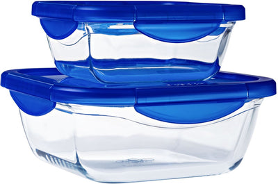 Pyrex - Cook Go Schüssel quadratisch mit Deckel 2er-Set - Borosilikatglas - transparent -