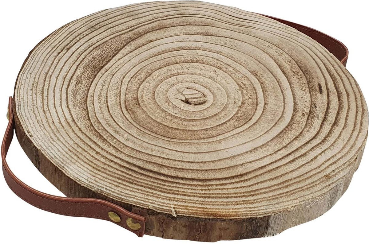 Dekoration Baumscheibe Paulownia Holz mit Ledergriffen