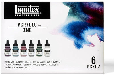 Liquitex 3699355 professionelles Acryltintenset – Muted Collection + Titanweiß 6×30ml – hochpigmentierte, wasserbeständige Acryltinte