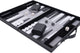 Longfield Backgammon 11 Zoll – graues, schwarz-weiß genähtes Brett – Kunstledertasche mit Griff – Engelsherz
