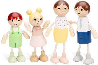 Woet® Puppenhauspuppen aus Holz – Familie mit 4 Puppen – flexible Puppen für Puppenhaus – FSC – Rollenspielspielzeug – ab 3 Jahren