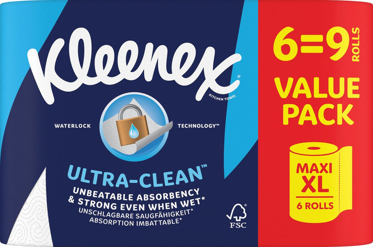 Kleenex-Küchenpapier – Küchenrolle Ultra Clean – 6 Maxi-XL-Rollen – Vorteilspackung