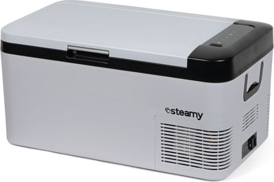 Steamy-e Einzonen-Kühlbox mit elektrischem Kompressor – 20 Liter – 12 V und 230 V – für Auto und Camping – weiß