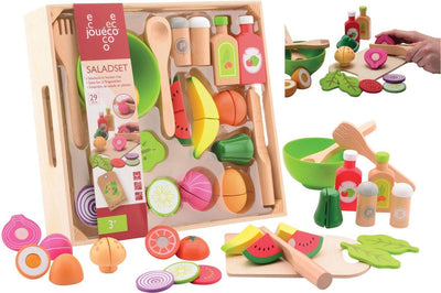 Jouéco-Salatset – Spielzeug-Essen und -Getränke in Holztablett