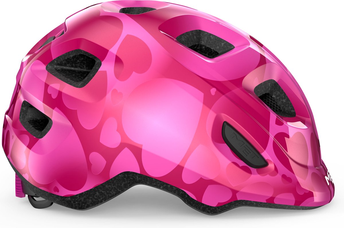 Mit Hurra Kinderhelm - Kinderfahrradhelm - Größe xs s (46-52cm) - rosa Herzen glänzend