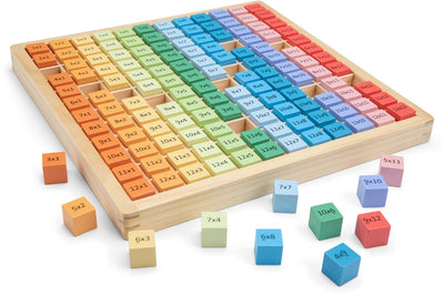 Woet® Holzspiel Mathe-Lerntische - Tabelle 1 bis 12 - Mathe-Brett zum Üben der Multiplikation - Spielzeug-Mathe-Spiel - Mathe lernen - ab 3 Jahren