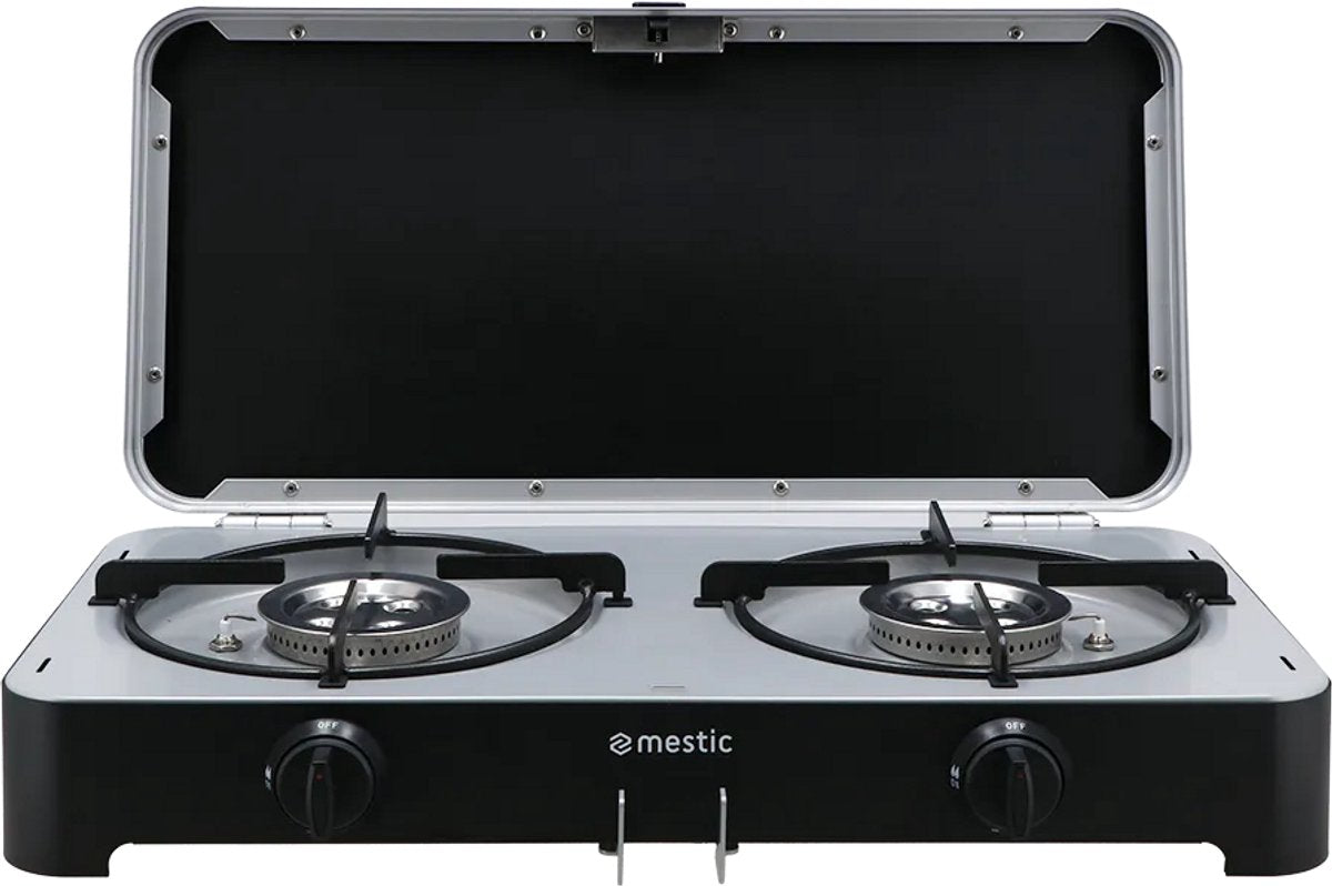 Mestic Campingkocher mgcp-1200 30mbar – 2 x 2500 Watt Leistung – elektrische Zündung – inklusive abnehmbarer Windschutzscheiben