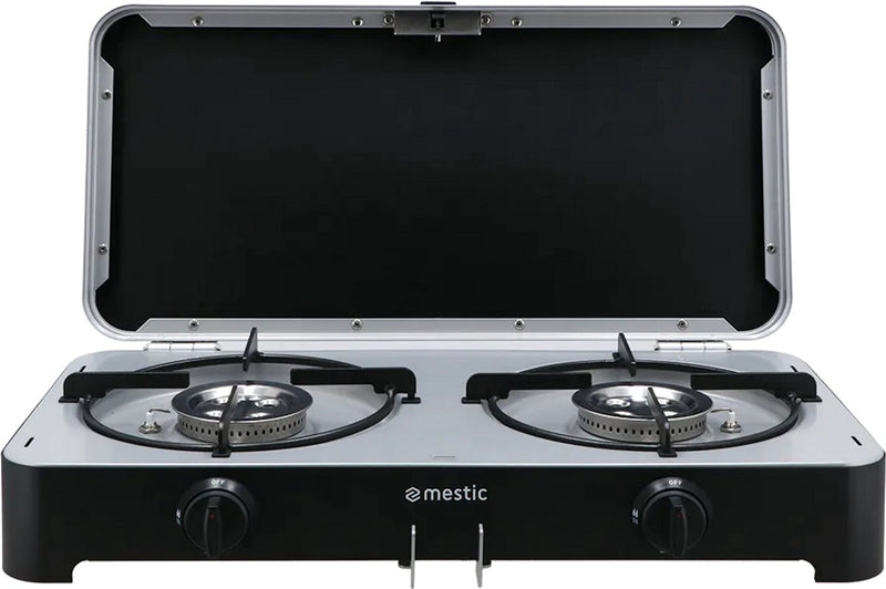Mestic Campingkocher mgcp-1200 30mbar – 2 x 2500 Watt Leistung – elektrische Zündung – inklusive abnehmbarer Windschutzscheiben