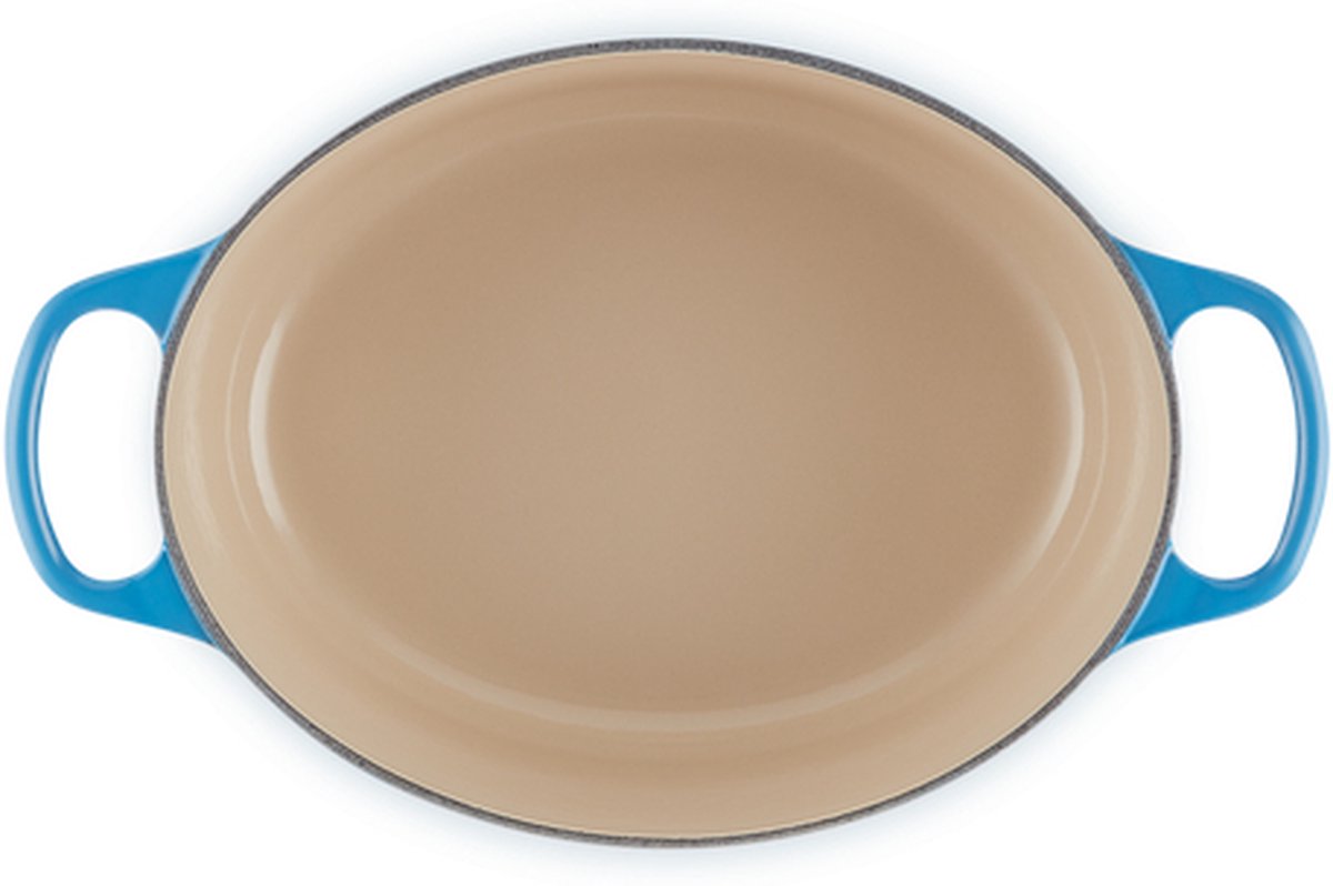 Le Creuset Signature ovale azurblaue Bratpfanne – ø 31 cm, 6,3 Liter – große Bratpfanne aus Gusseisen – ovales Design in azurblau – perfekt für Familienessen oder große Braten – für alle Herdarten einschließlich Induktion geeignet