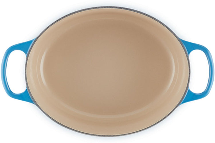 Le Creuset Signature ovale azurblaue Bratpfanne – ø 31 cm, 6,3 Liter – große Bratpfanne aus Gusseisen – ovales Design in azurblau – perfekt für Familienessen oder große Braten – für alle Herdarten einschließlich Induktion geeignet