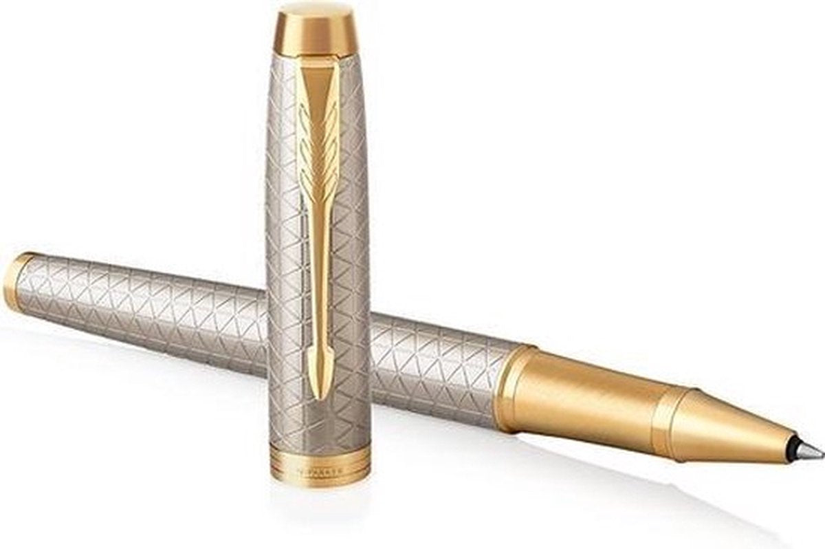 Parker im Tintenroller | Premium warmes Silber | feine Feder | schwarze Tinte | Geschenkverpackung