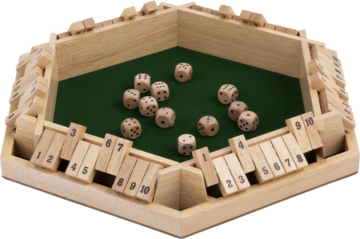 Longfield Shut the Box – 6 Spieler – Gummiholz – grüner Filz – inklusive 12 Holzwürfel – Kneipenspiel – Engelsherz