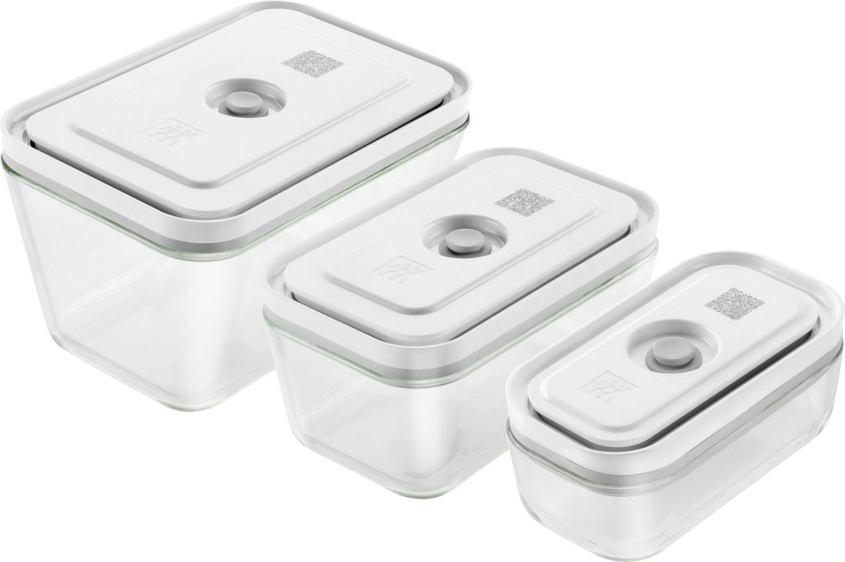 Zwilling Fresh Save Vakuum-Lebensmittelbehälter – Aufbewahrungsboxen – 3-teiliges Set – S 200 ml – M 750 ml – L 1600 ml – Glas