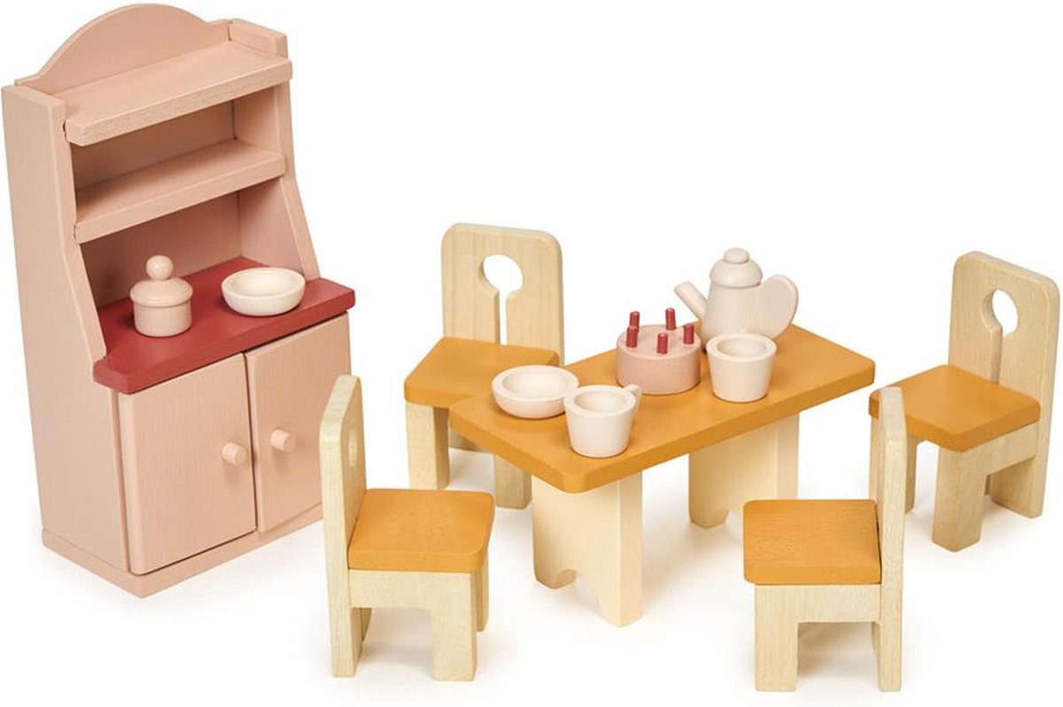 Mentari Puppenhaus-Esszimmerspielzeug aus Holz – nachhaltiges Holzspielzeug.