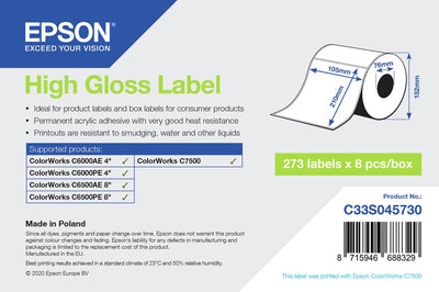Epson Hochglanzetikett – gestanzt: 105 mm x 210 mm, 273 Etiketten
