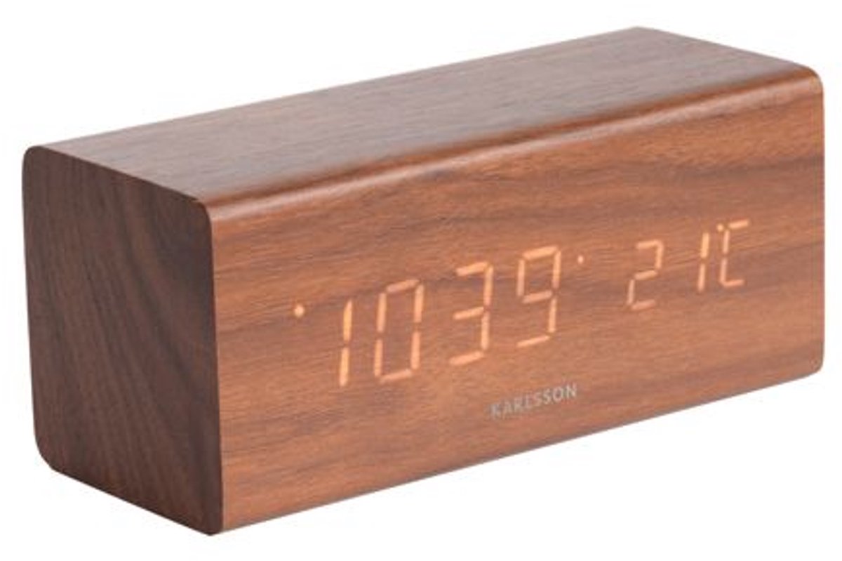 Karlsson Weckerblock – dunkles Holz – 16 x 7,2 x 7 cm – skandinavisch – Wecker für Schlafzimmer – Wecker