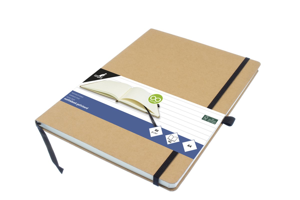 Kangaro-Notizbuch – A4 – Kraftpapier – mit Linie – mit Gummiband, Band und Stiftschlaufe – k-552161