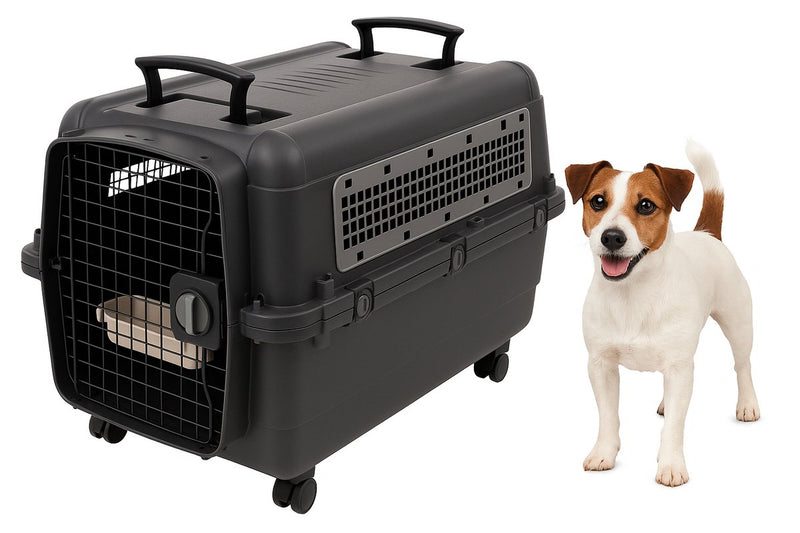 Flamingo Reisebox Hund – Autobox – Transportbox Hund M 71x51x54 cm – Transportkäfig Lanta dunkelgrau