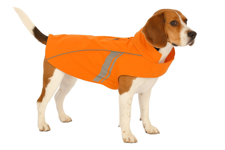 Hundemantel Flamingo – Regenmantel Hund – Wasserdichter Hunderegenmantel mit Reflexion – Regenmantel Pomi Orange – 55 cm